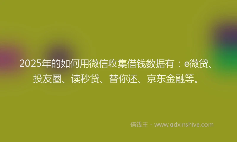 2025年的如何用微信收集借钱数据有：e微贷、投友圈、读秒贷、替你还、京东金融等。