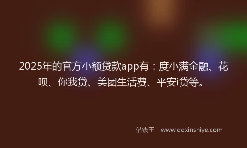 2025年的官方小额贷款app有：度小满金融、花呗、你我贷、美团生活费、平安i贷等。