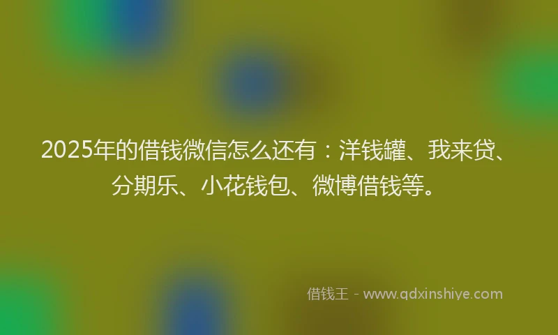 2025年的借钱微信怎么还有：洋钱罐、我来贷、分期乐、小花钱包、微博借钱等。