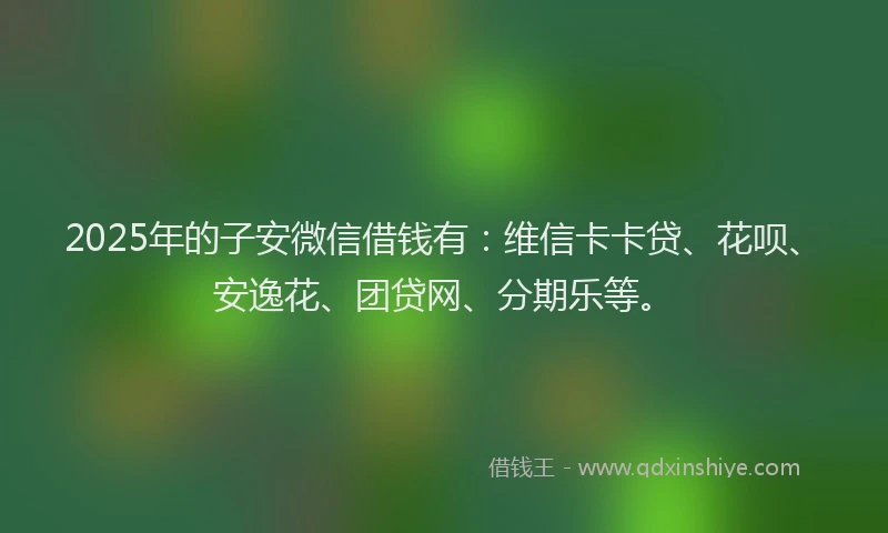 2025年的子安微信借钱有：维信卡卡贷、花呗、安逸花、团贷网、分期乐等。
