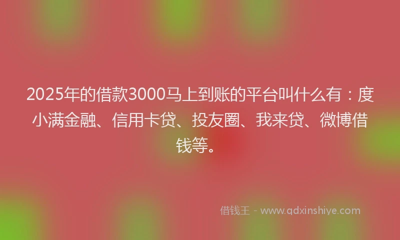 2025年的借款3000马上到账的平台叫什么有:度小满金融、信用卡贷、投友圈、我来贷、微博借钱等。