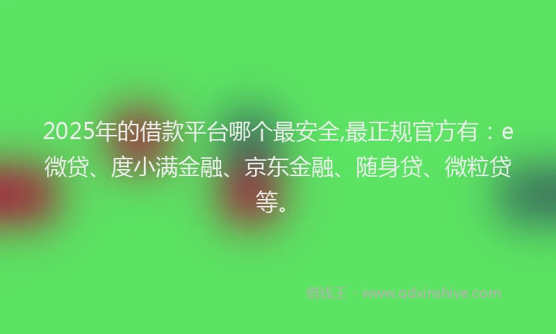 2025年的借款平台哪个最安全,最正规官方有:e微贷、度小满金融、京东金融、随身贷、微粒贷等。