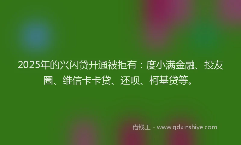 2025年的兴闪贷开通被拒有：度小满金融、投友圈、维信卡卡贷、还呗、柯基贷等。