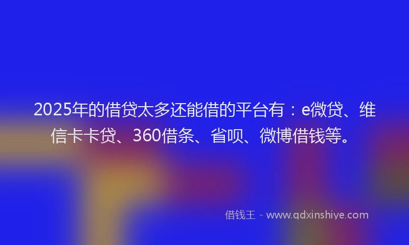 2025年的借贷太多还能借的平台有：e微贷、维信卡卡贷、360借条、省呗、微博借钱等。