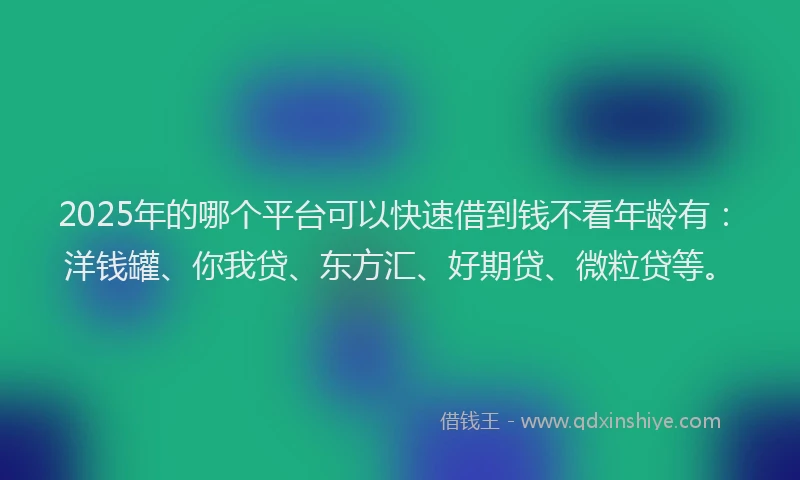 2025年的哪个平台可以快速借到钱不看年龄有：洋钱罐、你我贷、东方汇、好期贷、微粒贷等。