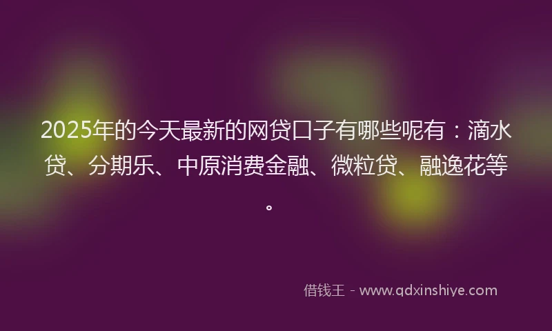 2025年的今天最新的网贷口子有哪些呢有：滴水贷、分期乐、中原消费金融、微粒贷、融逸花等。