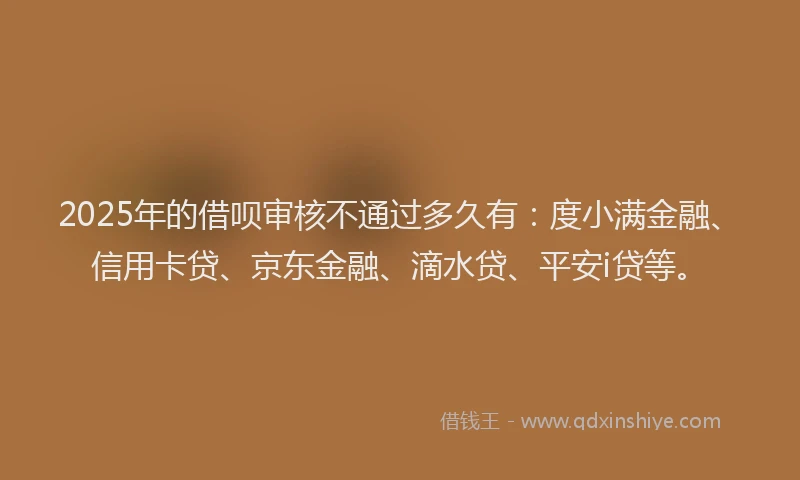 2025年的借呗审核不通过多久有：度小满金融、信用卡贷、京东金融、滴水贷、平安i贷等。