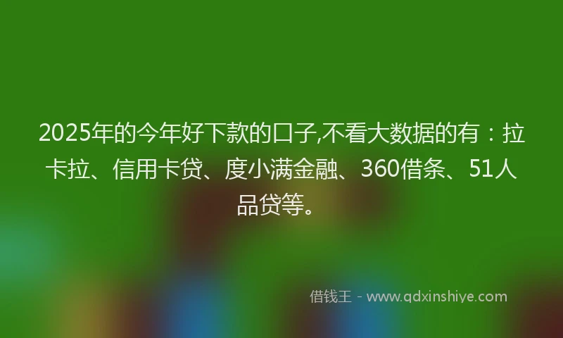 2025年的今年好下款的口子,不看大数据的有：拉卡拉、信用卡贷、度小满金融、360借条、51人品贷等。
