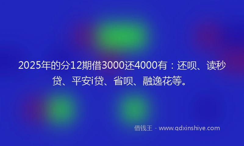 2025年的分12期借3000还4000有：还呗、读秒贷、平安i贷、省呗、融逸花等。