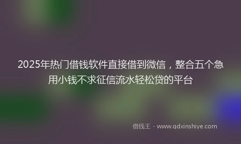 2025年热门借钱软件直接借到微信，整合五个急用小钱不求征信流水轻松贷的平台