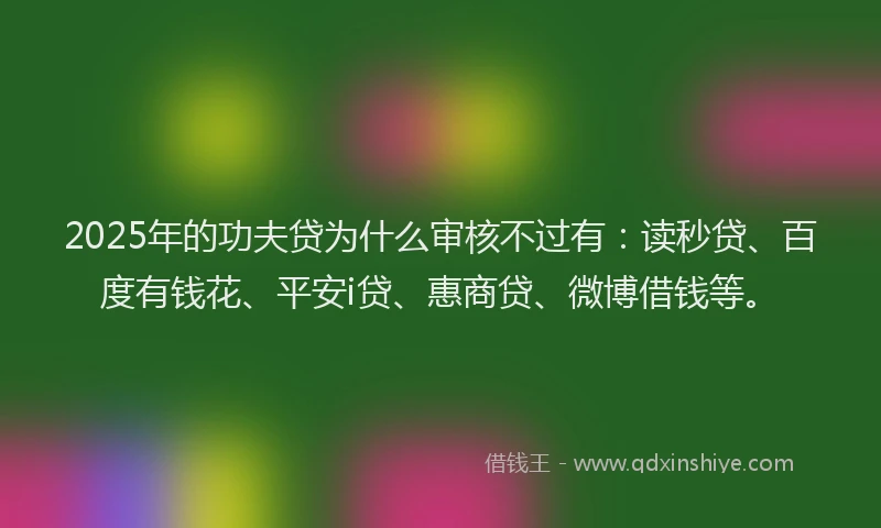 2025年的功夫贷为什么审核不过有：读秒贷、百度有钱花、平安i贷、惠商贷、微博借钱等。