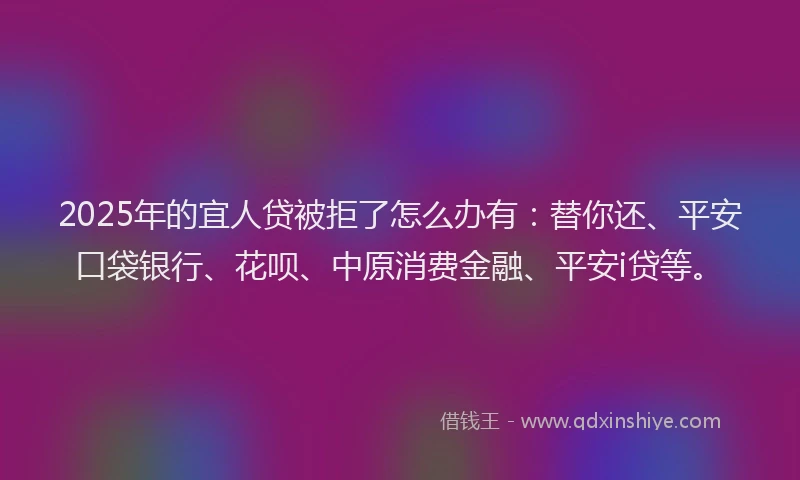 2025年的宜人贷被拒了怎么办有：替你还、平安口袋银行、花呗、中原消费金融、平安i贷等。