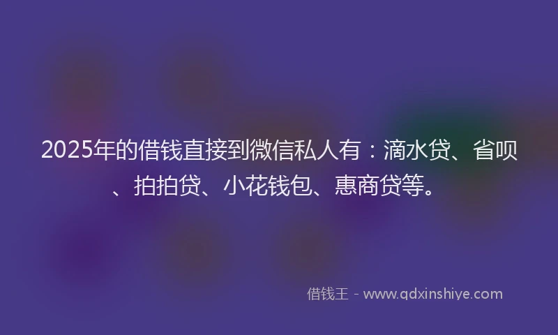 2025年的借钱直接到微信私人有：滴水贷、省呗、拍拍贷、小花钱包、惠商贷等。