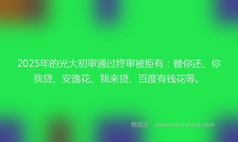 2025年的光大初审通过终审被拒有：替你还、你我贷、安逸花、我来贷、百度有钱花等。