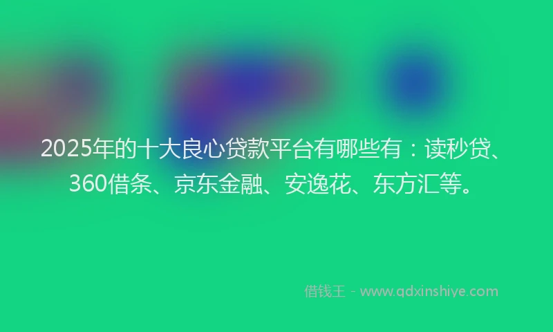 2025年的十大良心贷款平台有哪些有：读秒贷、360借条、京东金融、安逸花、东方汇等。