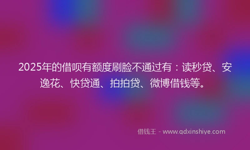 2025年的借呗有额度刷脸不通过有：读秒贷、安逸花、快贷通、拍拍贷、微博借钱等。