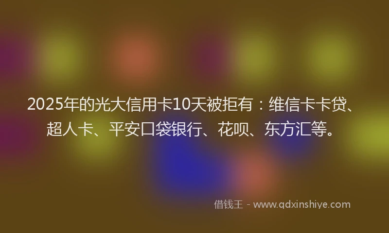 2025年的光大信用卡10天被拒有：维信卡卡贷、超人卡、平安口袋银行、花呗、东方汇等。