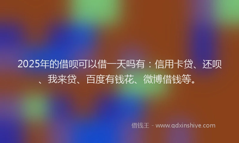 2025年的借呗可以借一天吗有：信用卡贷、还呗、我来贷、百度有钱花、微博借钱等。