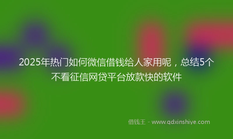 2025年热门如何微信借钱给人家用呢，总结5个不看征信网贷平台放款快的软件