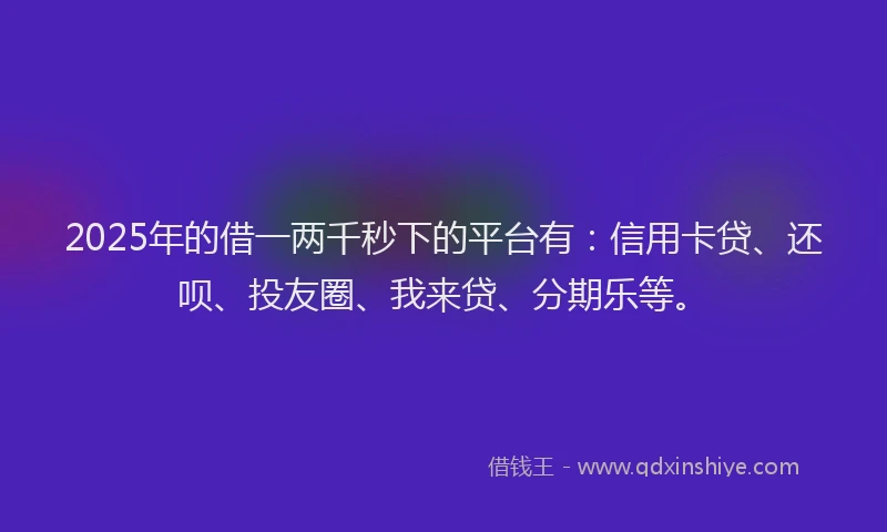 2025年的借一两千秒下的平台有：信用卡贷、还呗、投友圈、我来贷、分期乐等。