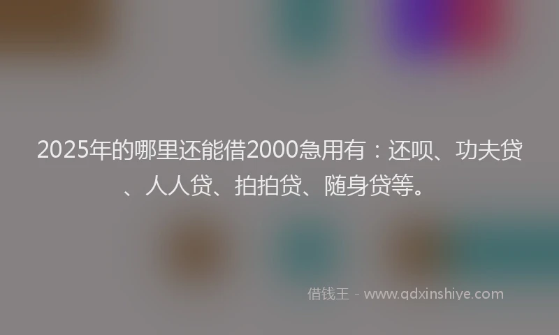 2025年的哪里还能借2000急用有：还呗、功夫贷、人人贷、拍拍贷、随身贷等。