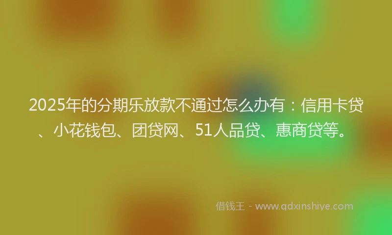 2025年的分期乐放款不通过怎么办有：信用卡贷、小花钱包、团贷网、51人品贷、惠商贷等。