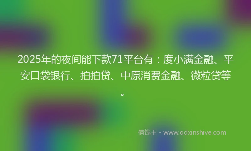2025年的夜间能下款71平台有：度小满金融、平安口袋银行、拍拍贷、中原消费金融、微粒贷等。