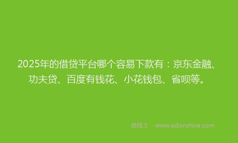 2025年的借贷平台哪个容易下款有：京东金融、功夫贷、百度有钱花、小花钱包、省呗等。
