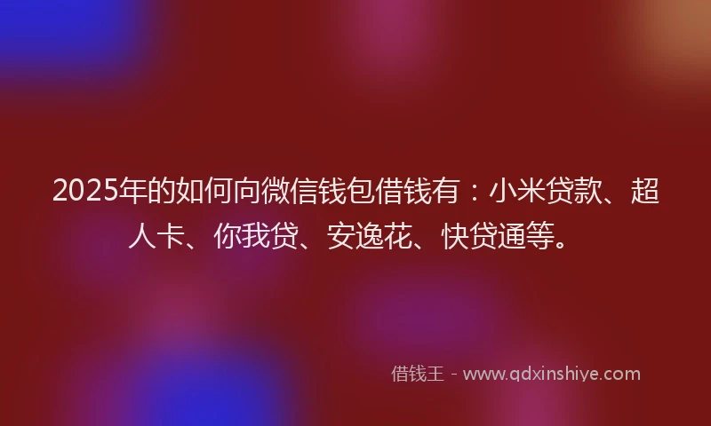 2025年的如何向微信钱包借钱有：小米贷款、超人卡、你我贷、安逸花、快贷通等。