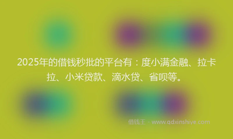 2025年的借钱秒批的平台有：度小满金融、拉卡拉、小米贷款、滴水贷、省呗等。