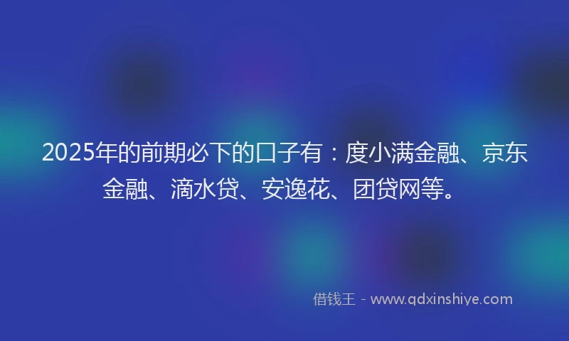 2025年的前期必下的口子有：度小满金融、京东金融、滴水贷、安逸花、团贷网等。