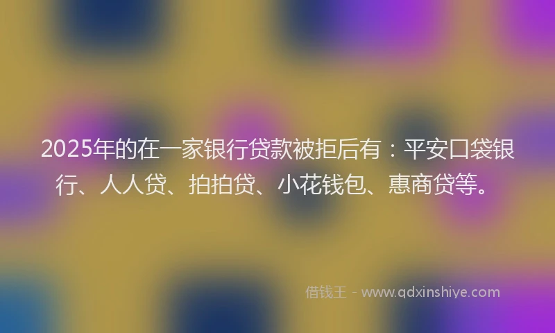 2025年的在一家银行贷款被拒后有：平安口袋银行、人人贷、拍拍贷、小花钱包、惠商贷等。