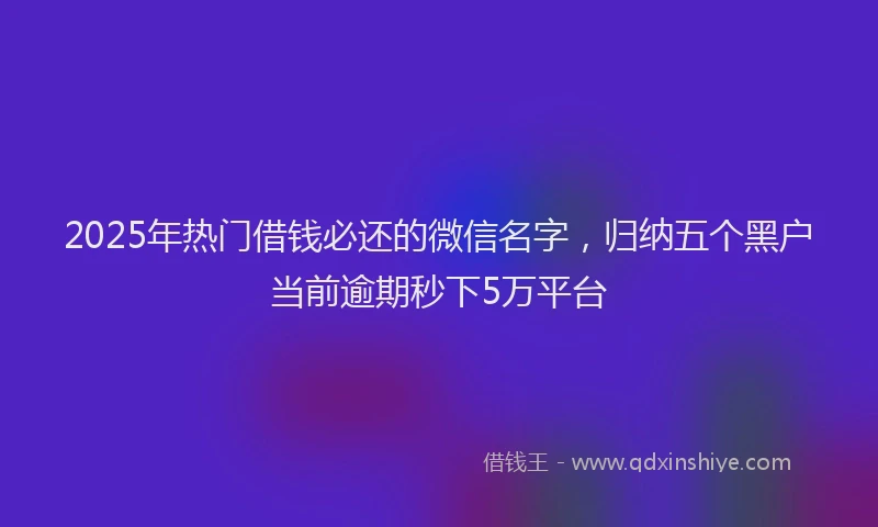 2025年热门借钱必还的微信名字，归纳五个黑户当前逾期秒下5万平台