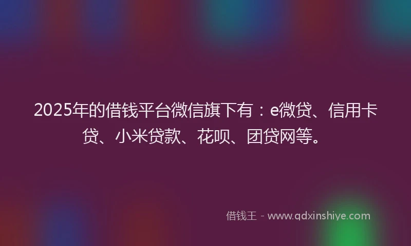 2025年的借钱平台微信旗下有：e微贷、信用卡贷、小米贷款、花呗、团贷网等。