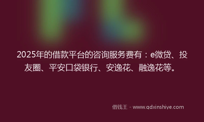 2025年的借款平台的咨询服务费有：e微贷、投友圈、平安口袋银行、安逸花、融逸花等。