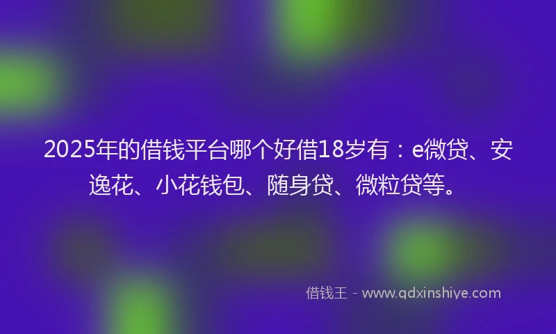 2025年的借钱平台哪个好借18岁有：e微贷、安逸花、小花钱包、随身贷、微粒贷等。