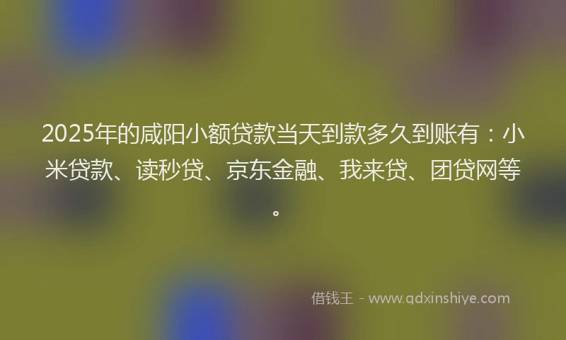 2025年的咸阳小额贷款当天到款多久到账有：小米贷款、读秒贷、京东金融、我来贷、团贷网等。