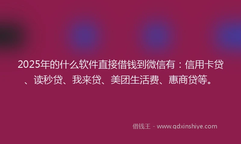 2025年的什么软件直接借钱到微信有：信用卡贷、读秒贷、我来贷、美团生活费、惠商贷等。