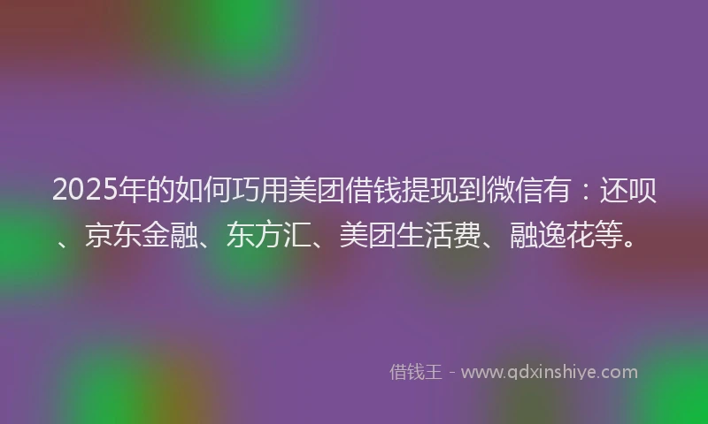 2025年的如何巧用美团借钱提现到微信有：还呗、京东金融、东方汇、美团生活费、融逸花等。