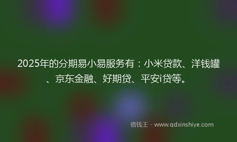 2025年的分期易小易服务有：小米贷款、洋钱罐、京东金融、好期贷、平安i贷等。