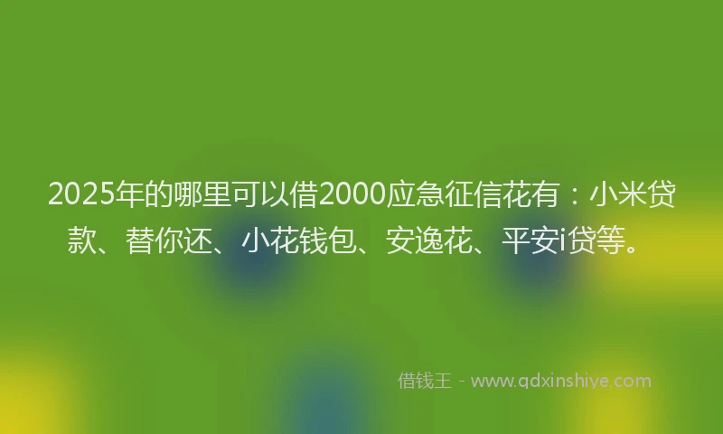 2025年的哪里可以借2000应急征信花有：小米贷款、替你还、小花钱包、安逸花、平安i贷等。