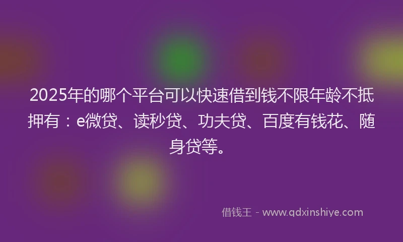 2025年的哪个平台可以快速借到钱不限年龄不抵押有：e微贷、读秒贷、功夫贷、百度有钱花、随身贷等。