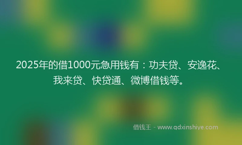 2025年的借1000元急用钱有：功夫贷、安逸花、我来贷、快贷通、微博借钱等。