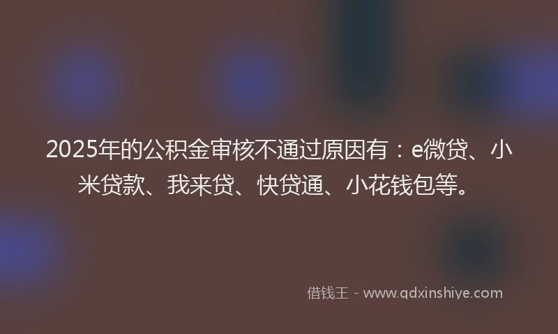 2025年的公积金审核不通过原因有：e微贷、小米贷款、我来贷、快贷通、小花钱包等。