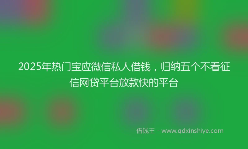 2025年热门宝应微信私人借钱，归纳五个不看征信网贷平台放款快的平台