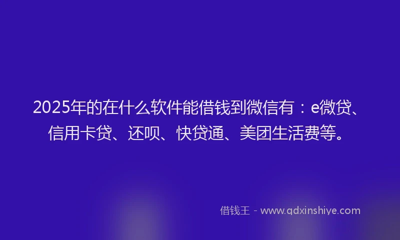 2025年的在什么软件能借钱到微信有：e微贷、信用卡贷、还呗、快贷通、美团生活费等。