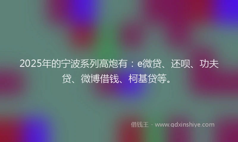 2025年的宁波系列高炮有：e微贷、还呗、功夫贷、微博借钱、柯基贷等。