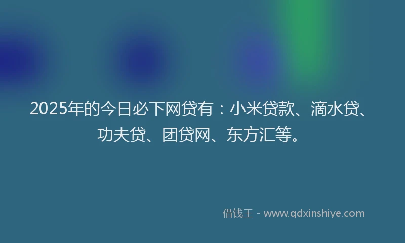 2025年的今日必下网贷有：小米贷款、滴水贷、功夫贷、团贷网、东方汇等。