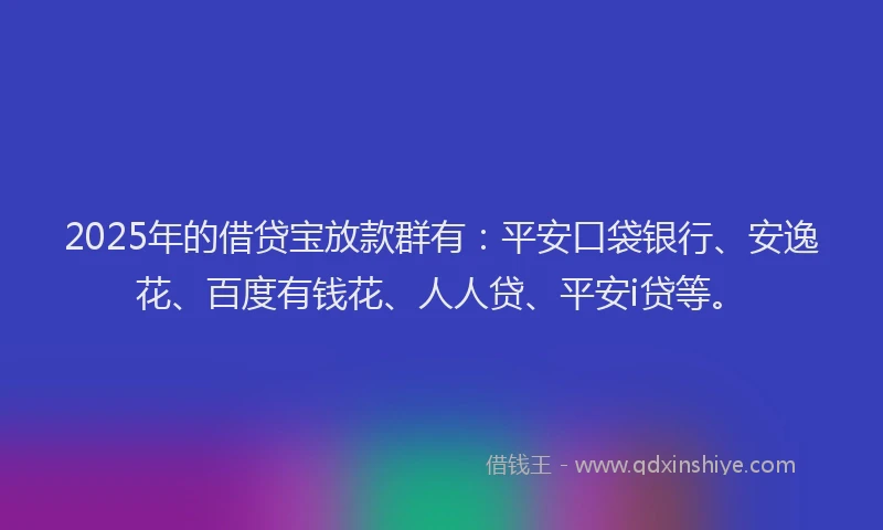 2025年的借贷宝放款群有：平安口袋银行、安逸花、百度有钱花、人人贷、平安i贷等。