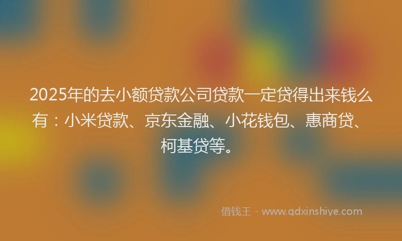 2025年的去小额贷款公司贷款一定贷得出来钱么有：小米贷款、京东金融、小花钱包、惠商贷、柯基贷等。